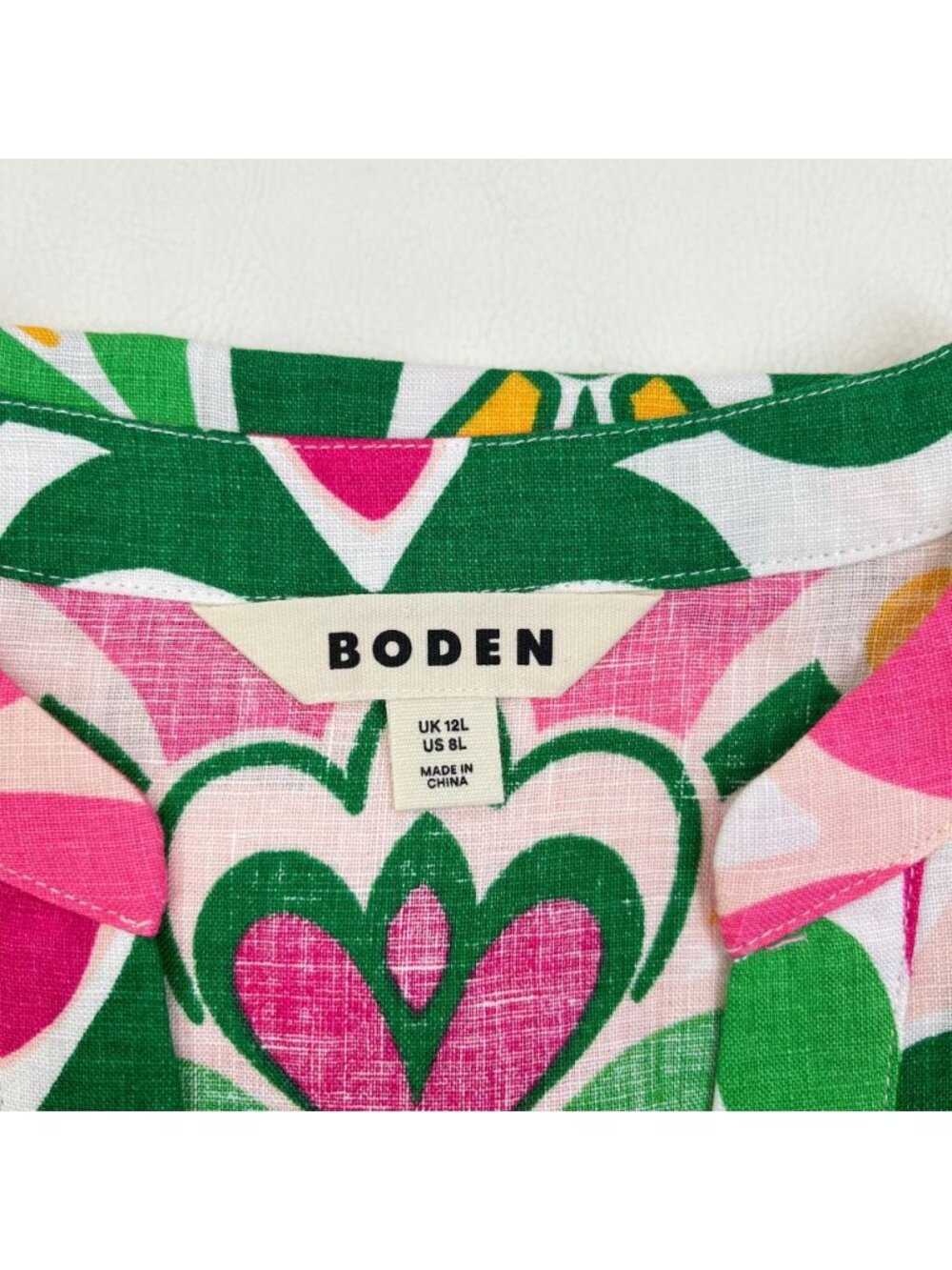NWOT Boden Green Pink Cleo Linen Tie Waist Dress Multicolor V-Neck Size 8L - Picture 8 of 13